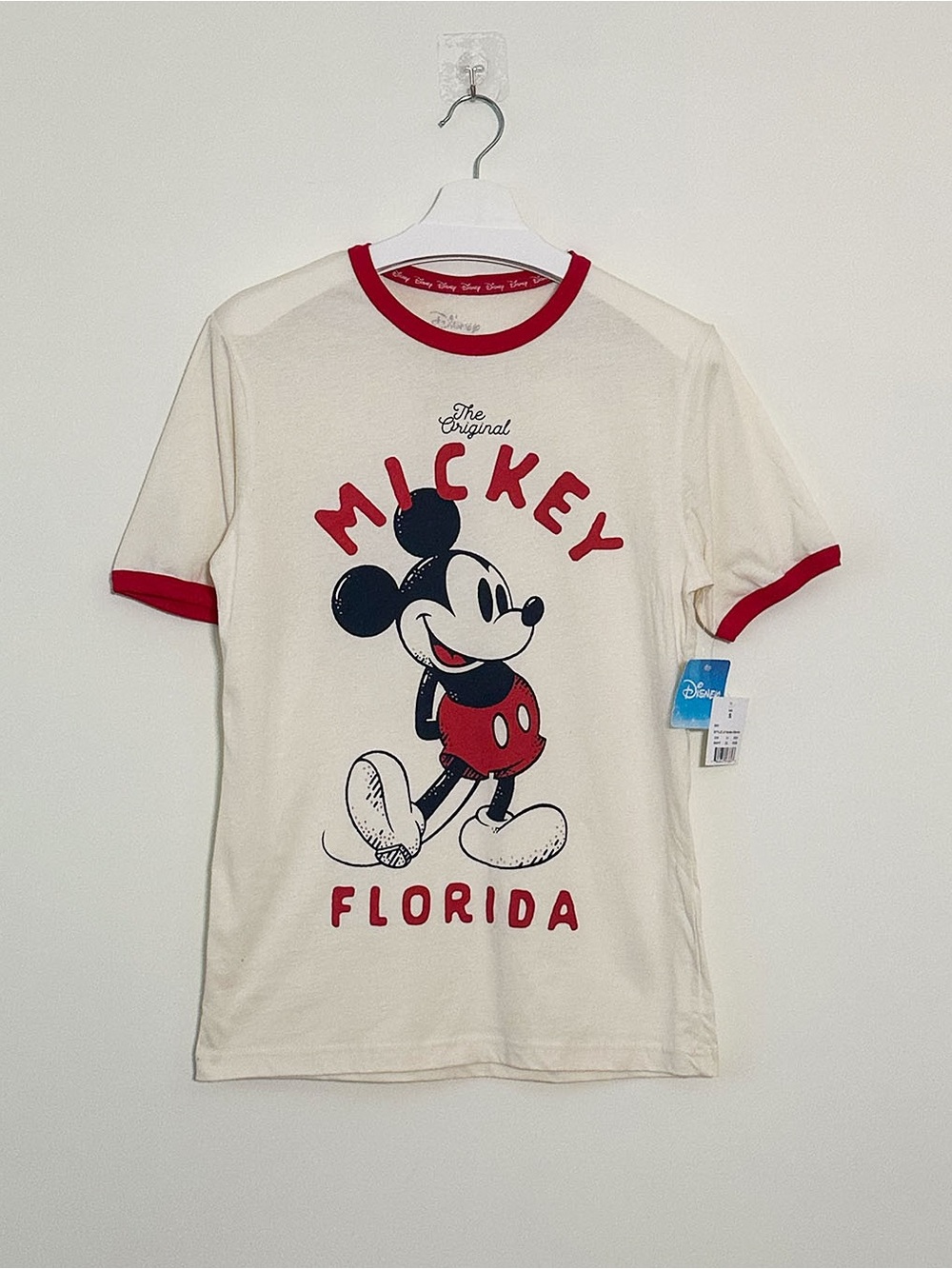 NWT Walt Disney Mickey Mouse Florida Cream, Red Graphic Men’s T-Shirt S